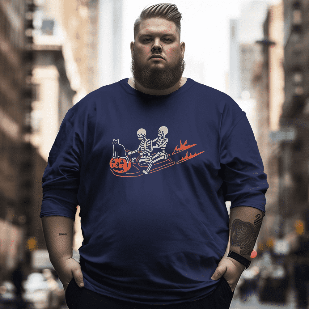 Pumpkin Sleigh Men's Plus Size Long Sleeve T-Shirt