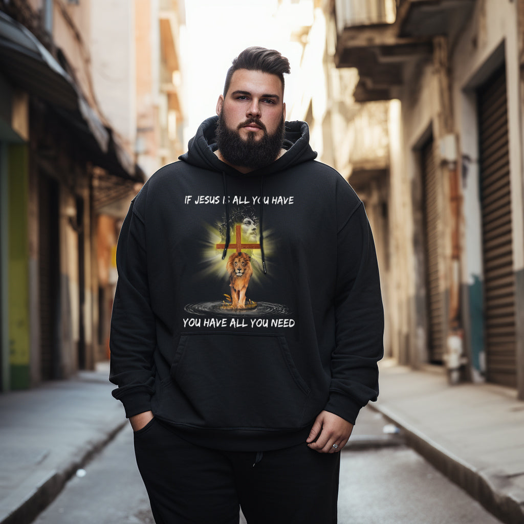 Jesus Cross and Lion Men's Plus Size Hoodie