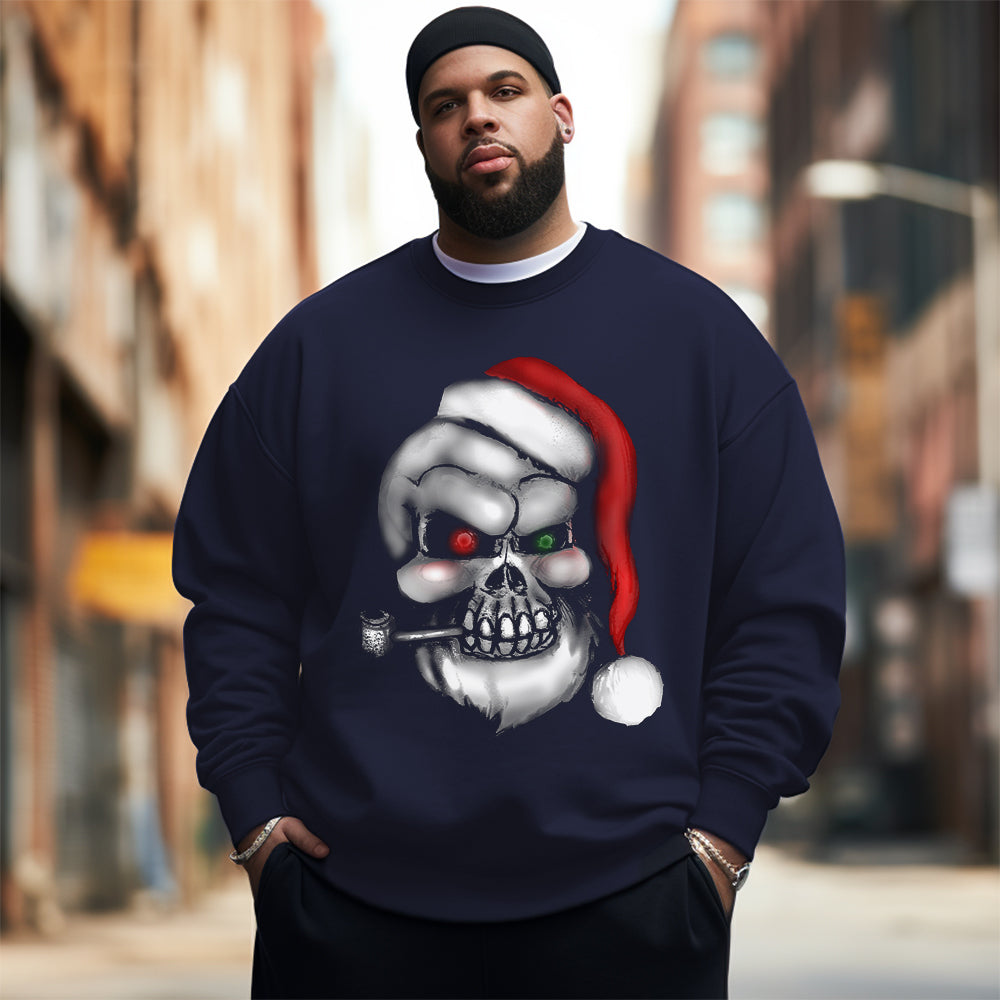 Christmas smoking skull  printed Men's Plus Size Sweatshirt