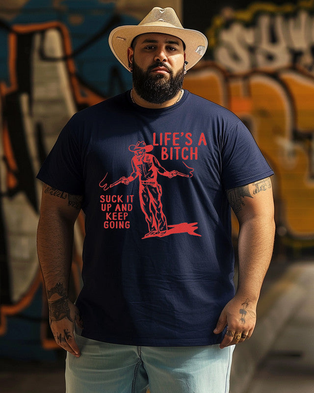 Men's Life's a bitch Print Plus Size T-Shirt  ,Cowboys Shirts,Funny MEN Gifts,