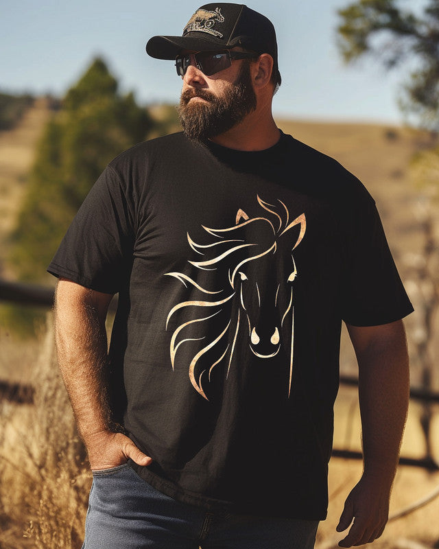 Men's  Funny Horse Sketch Print Plus Size T-Shirt  ,Funny MEN Gifts