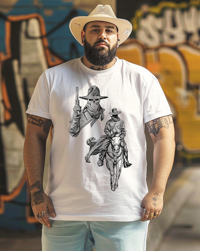 Men's Cowboy Gunslinger Wild West Western Movie Plus Size T-shirt ,Gifts For Men