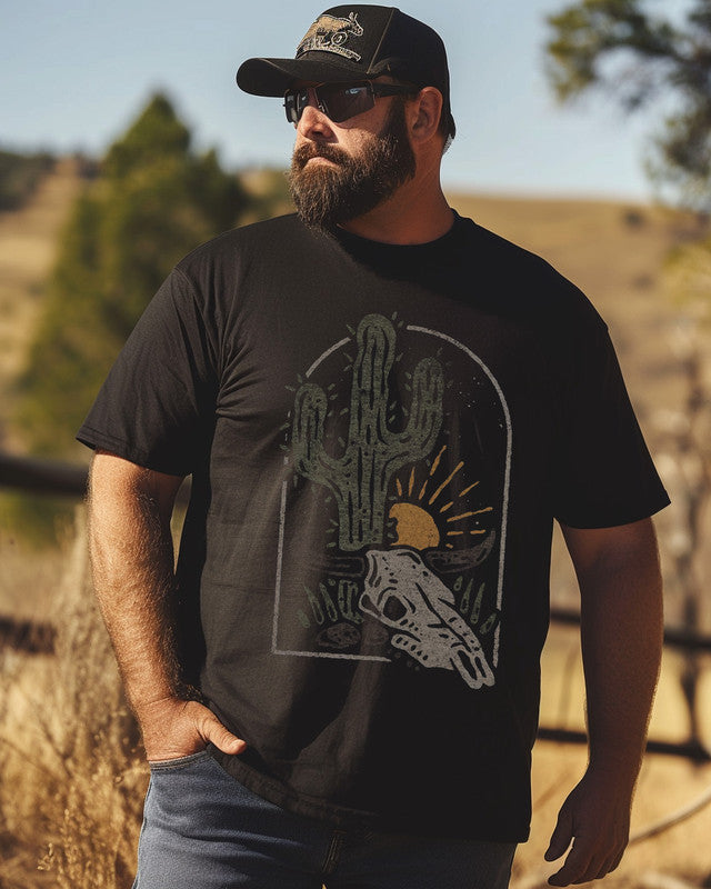 Men's Western Cactus Desert Printed Plus Size T-Shirt