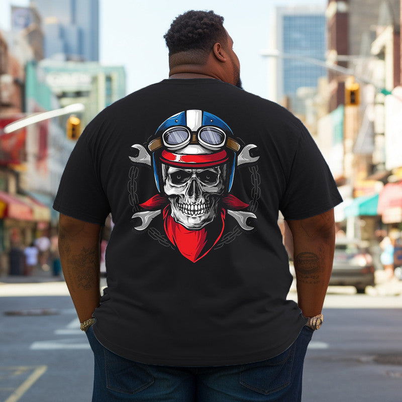 Men's Locomotive Repair Skull And Helmet Print Plus Size T-Shirt & Short