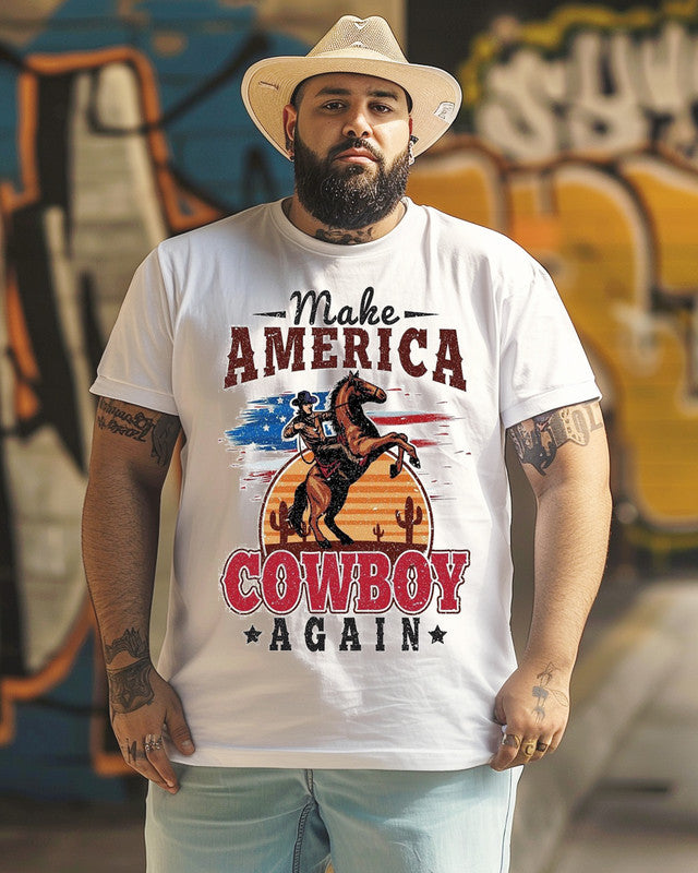 Men's Make America Cowboy Again Western Graphic Plus Size T-shirt ,Gifts For Men