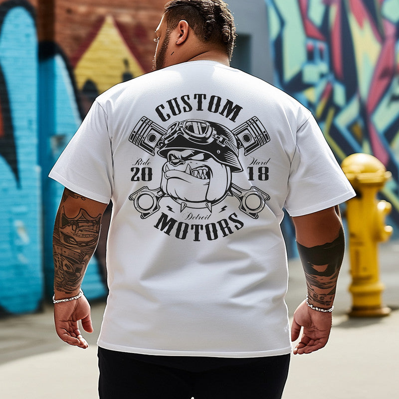 Men's Custom Motors Bulldog Print Plus Size T-Shirt & Short