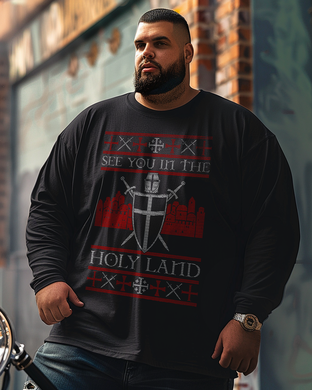 Men's Crusader Christmas Plus Size Long Sleeve T-Shirt