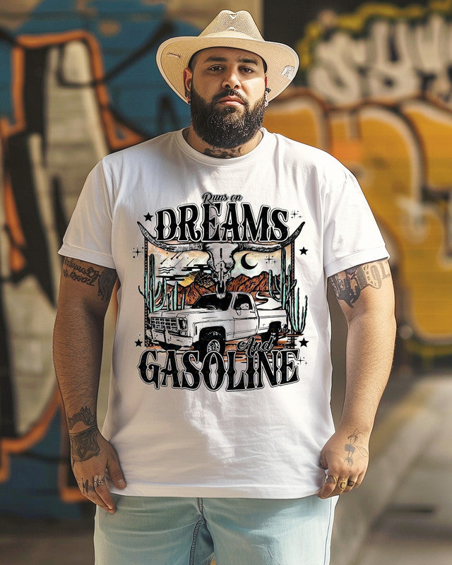 Men's Runs On Dreams And Gasoline Print Plus Size T-shirt ,Bull Skull shirt,Gifts For Men