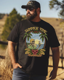 Men's Summertime Skull Illustration Print Plus Size T-Shirt