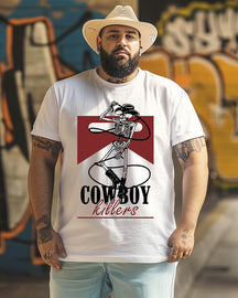 Men's Western Cowboy Vintage Punchy Cowboy Killers Skull Skeleton Plus Size T-shirt ,Bull Skull shirt,Gifts For Men