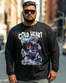 Men's COLD HEART Print Plus Size Long Sleeve T-Shirt