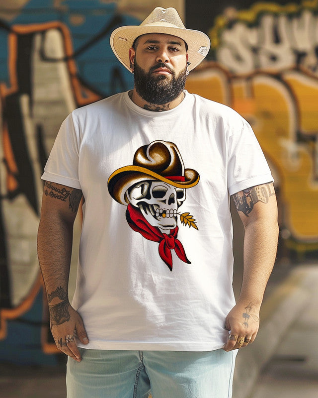 Men's American Traditional Cowboy Poster Print Plus Size T-shirt ,Bull Skull shirt,Gifts For Men