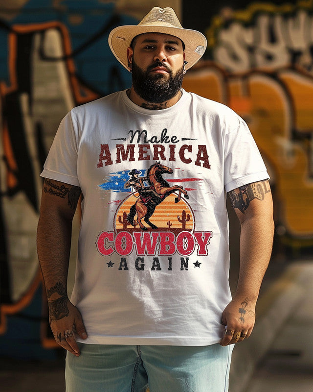 Men's Make America Cowboy Again Print Plus Size T-shirt