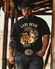 Men's Lady Devil With Mask Printed Plus Size T-Shirt