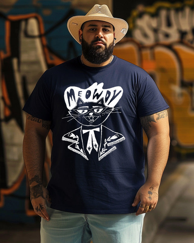 Men's Meowdy Cat Print Plus Size T-Shirt  ,Cowboys Shirts,Funny Men Gifts