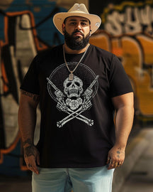 Men's Pistol Skull Print Plus Size T-Shirt