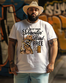 Men's Retro SHOOTIN' HAND  Print Plus Size T-shirt