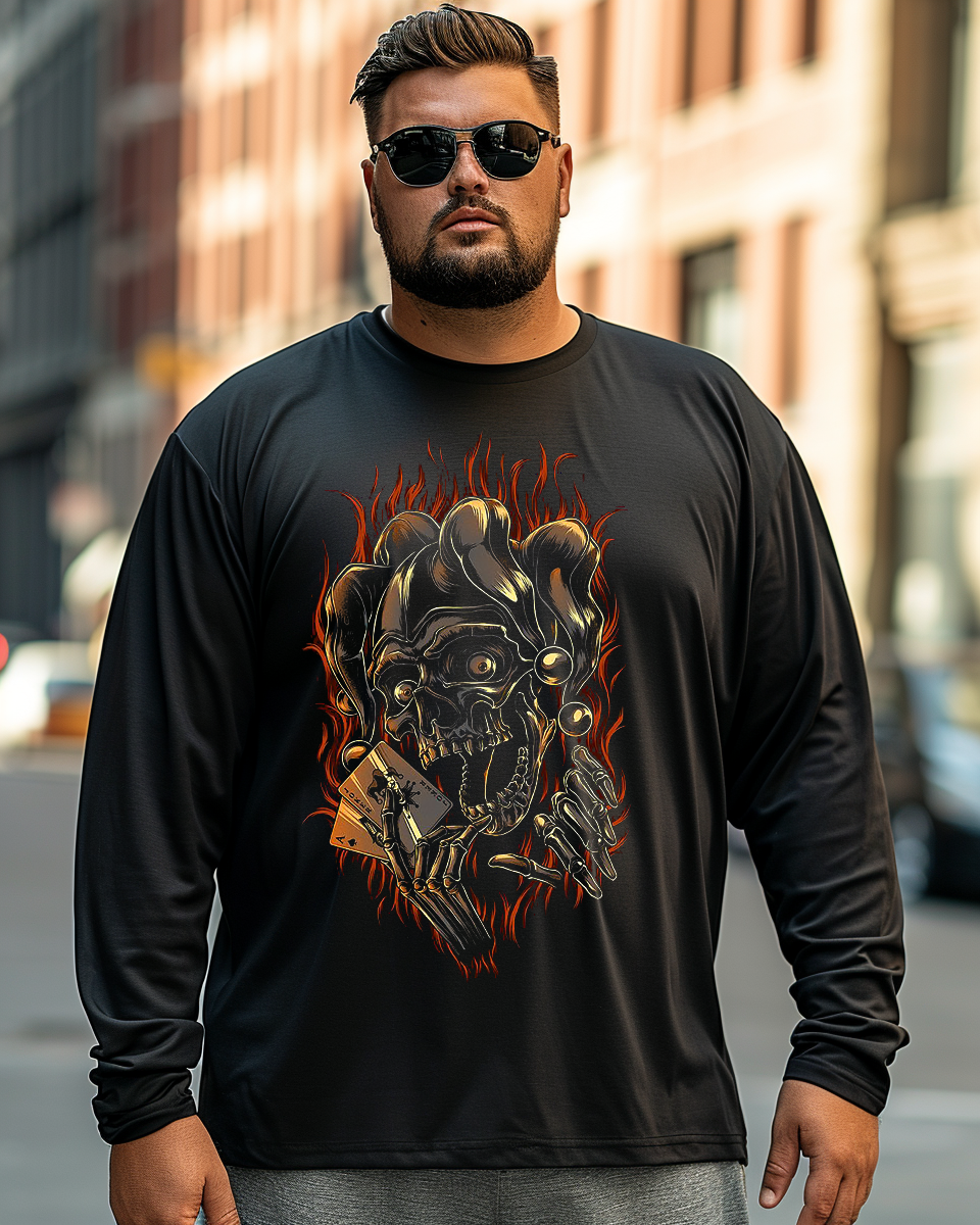 Men's The Jester Skull Plus Size Long Sleeve T-Shirt