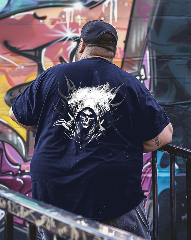 Men's Grim Reaper  Angel Death  Scythe Skull Plus Size T-shirt