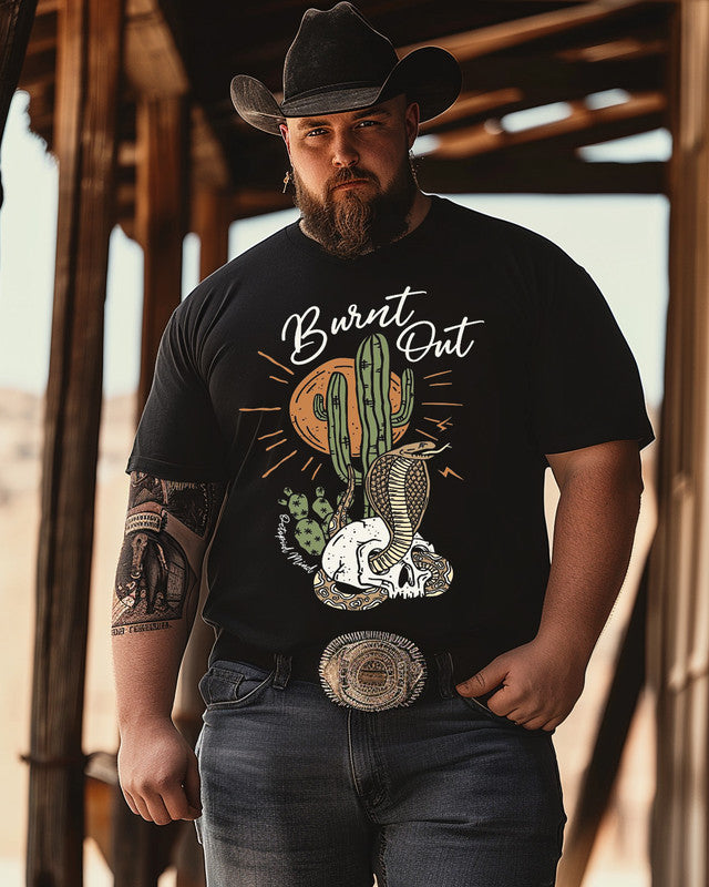 Men's BURNT OUT Cactus Patterns Print Plus Size T-Shirt