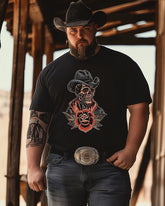 Men's  Vintage Cowboy Skeleton Print Plus Size short sleeve T-shirt