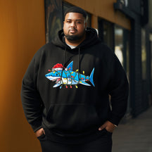 Santa shark with lights Christmas Men's Plus Size Hoodie