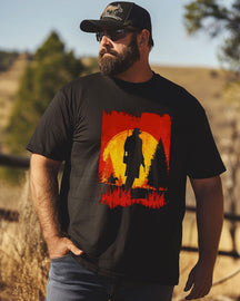 Men's RED DEAD SUNSET Printed Plus Size T-Shirt