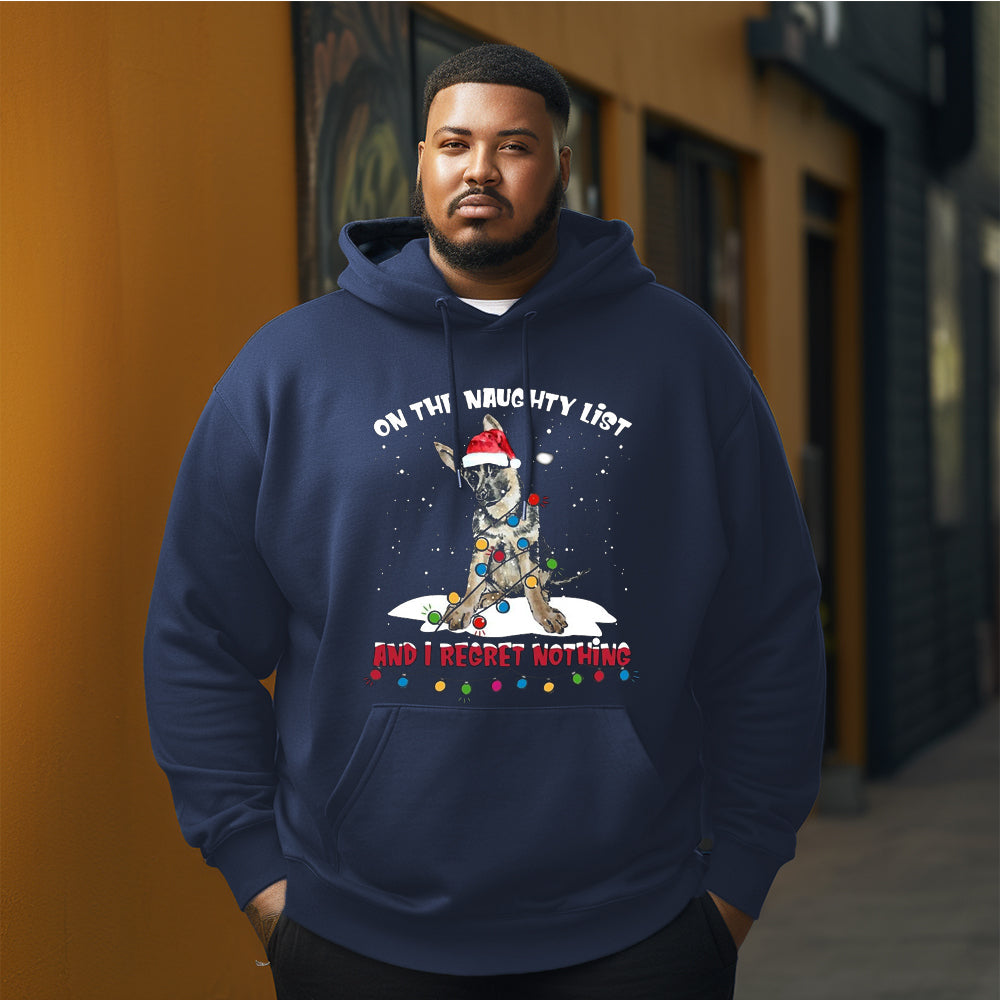 Cute dog light Christmas Men's Plus Size Hoodie