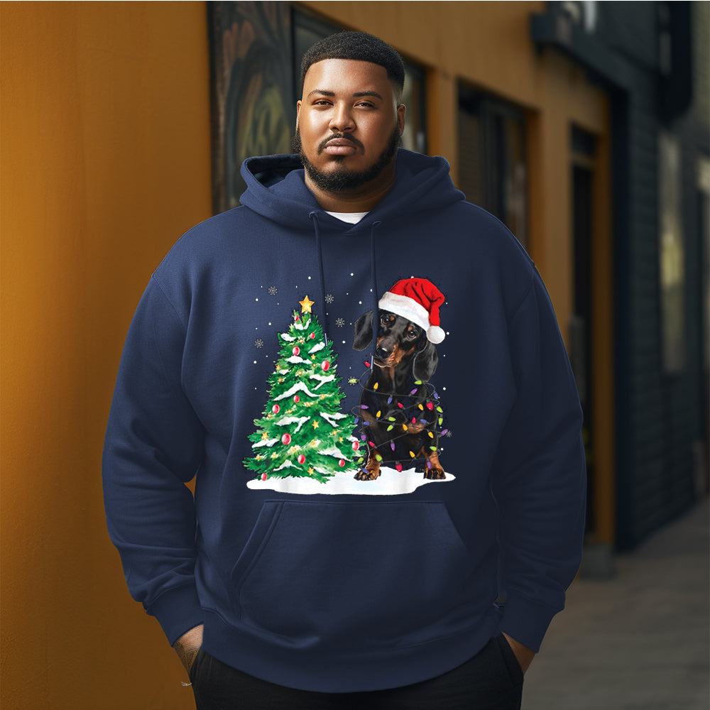 Dachshund  dog light tree Christmas Men's Plus Size Hoodie