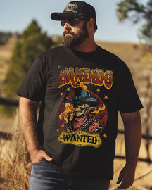 Men's BANDIDO WANTED Vintage Western Print Plus Size T-Shirt