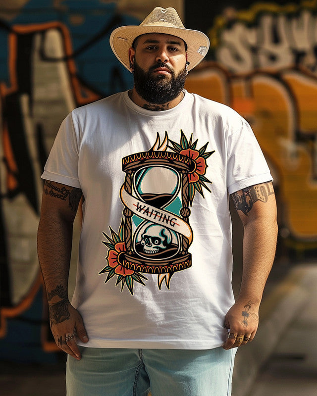 Men’s "Waiting" Skeletal Hourglass  Plus Size Short Sleeve T-shirt  ,Tattoo Artist, Tattoo Shirt