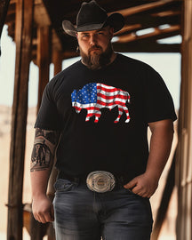 Men's Buffalo American Flag Print Plus Size T-Shirt