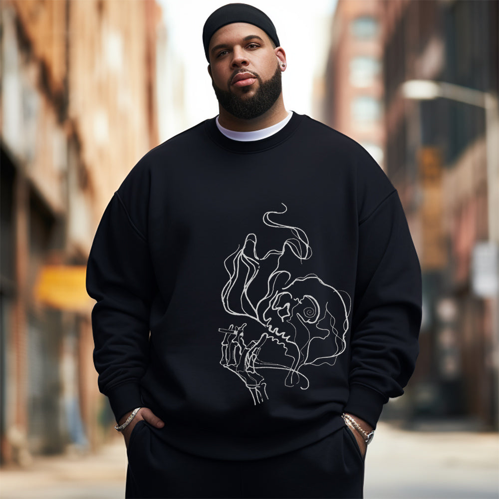 Simple drawing of skull smoking Men's Plus Size Sweatshirt