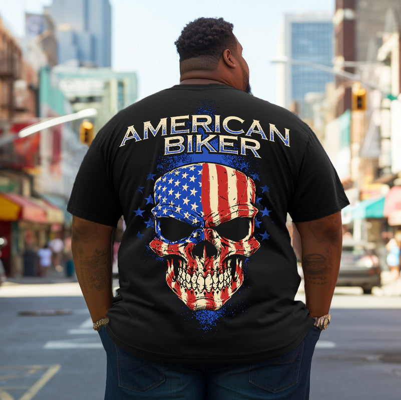 Men's American Biker Skull Plus Size T-Shirt