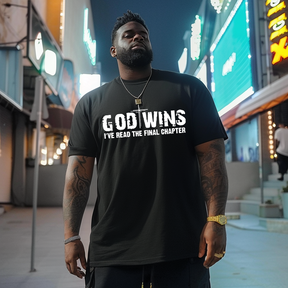 God Wins, Men Plus Size Oversize T-shirt for Big & Tall Man