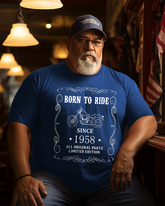 Men's Vintage Born To Ride Print Plus Size T-shirt ,Grandpa Shirt, Birthday Shirt, Motorcycle Shirt