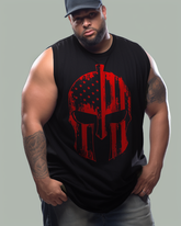 Red Warrior Skull Banner Print Men's Sleeveless Tee