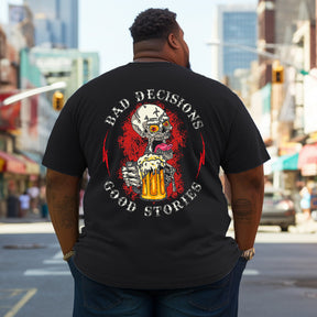 Men's Bad Decisions Make Good Stories Drinking Skull Print Plus Size T-Shirt & Short