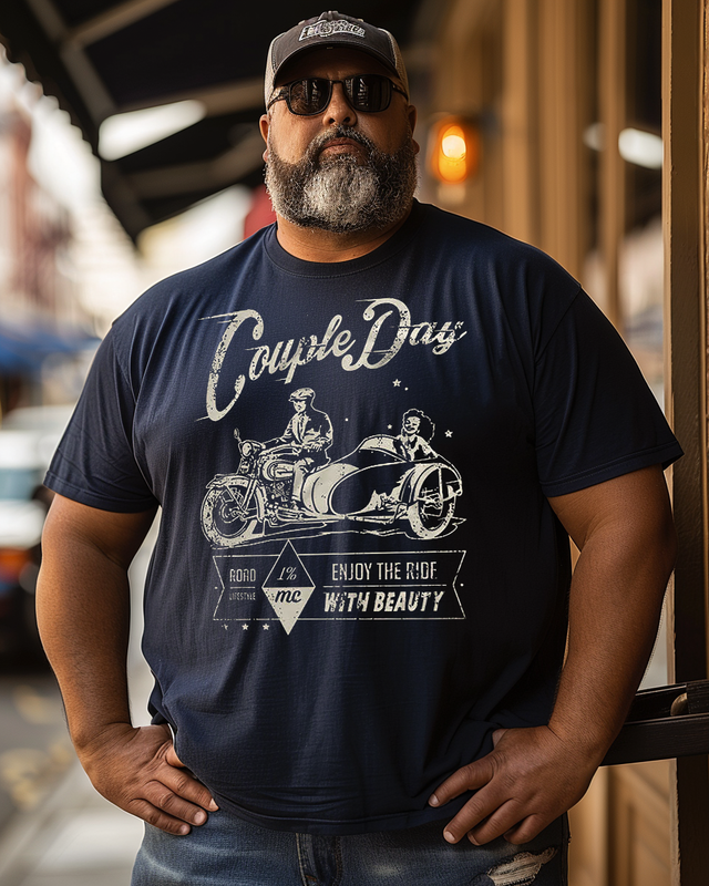 Men's Couple Day Plus Size T-Shirt，Motorcycle T-shirt