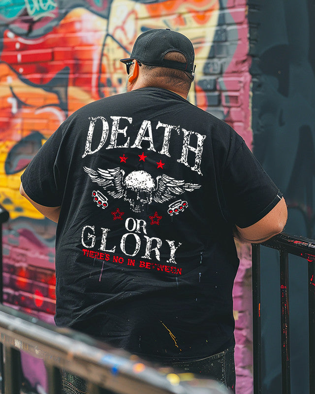 Men's DEATH OR GLORY Skull with Wings Plus Size T-Shirt & Short