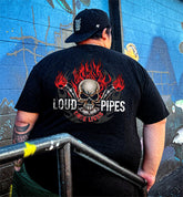 Men's LOUD PIPES Angry Skull with Fire Plus Size T-Shirt & Short