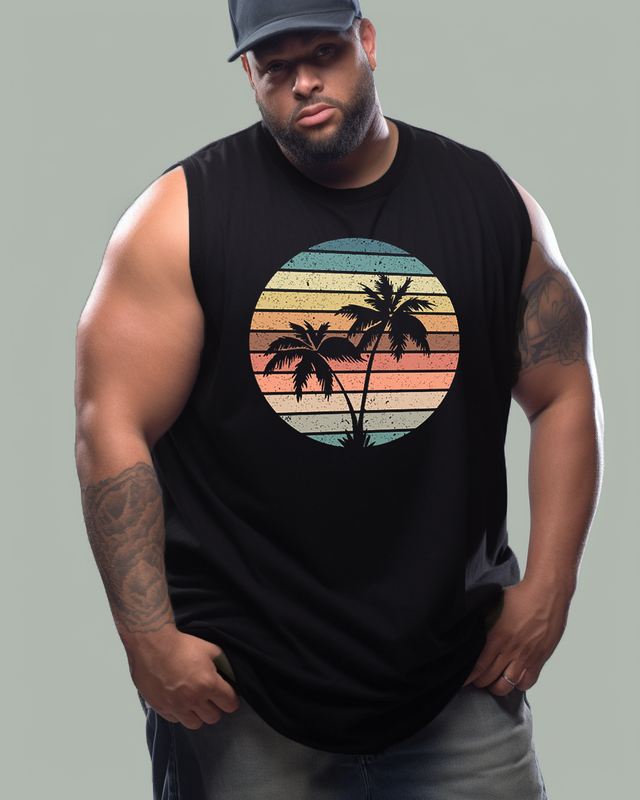 Retro Vintage Sunset Palm Tree Men's Sleeveless Tee