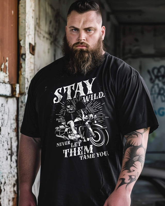 Men's STAY WILD Plus Size T-Shirt, Bikers T shirt