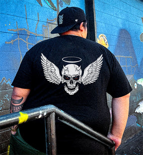 Men's Skull with Wings Circle Graphic Plus Size T-Shirt & Short