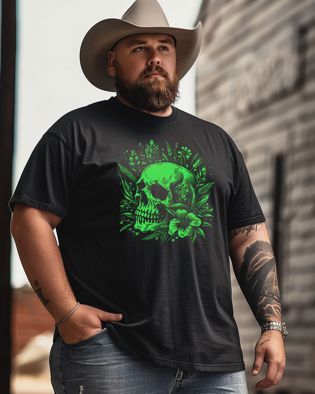 Skull Surrounded by Flowers Men's Plus Size T-shirt