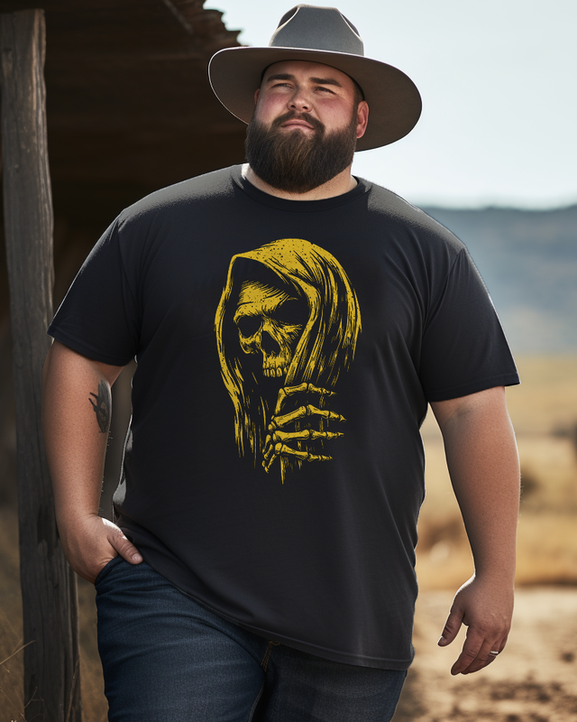 Peeking Grim Reaper Print Men's Plus Size T-shirt