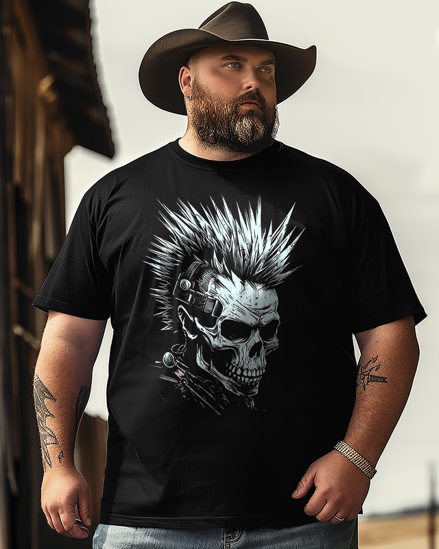 Apocalyptic Punk Zombie Heavy Metal Skull Men's Plus Size T-shirt