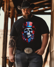 Sugar Skull Top Hat American Flag Men's Plus Size T-shirt