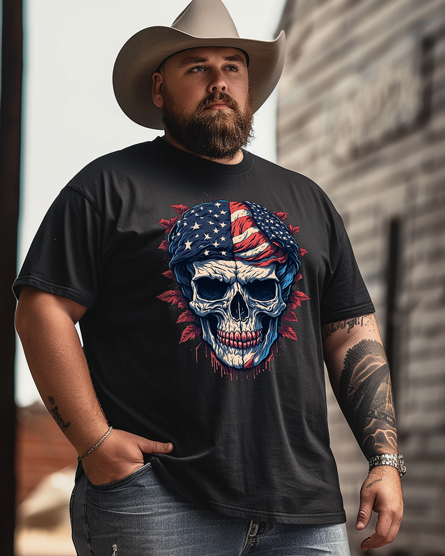 American flag hand drawn face Men's Plus Size T-shirt