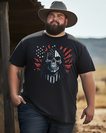 Halloween skull with blue red Men's Plus Size T-shirt